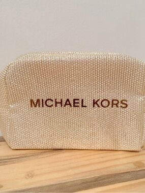 Michael Kors Champagne Beaded Cosmetic Bag